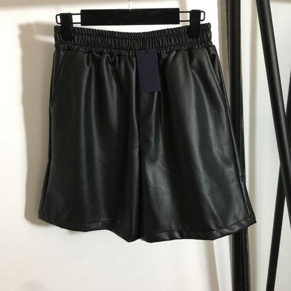 

women's shorts summer pu metal triangle pocket elastic waist, White;black