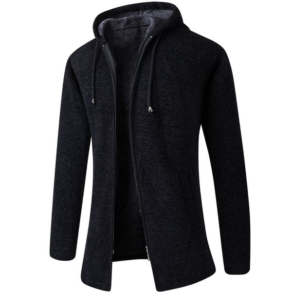 

mens hooded thick cardigan autumn winter warm pocket zipper spacious long sleeve sweater knitted casual male coat drop shipping, White;black