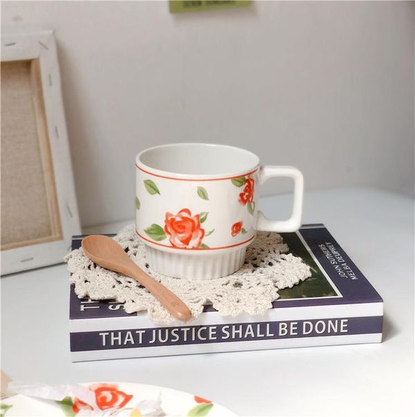 

mugs ins vintage rose mug juice milk large capacity water cup