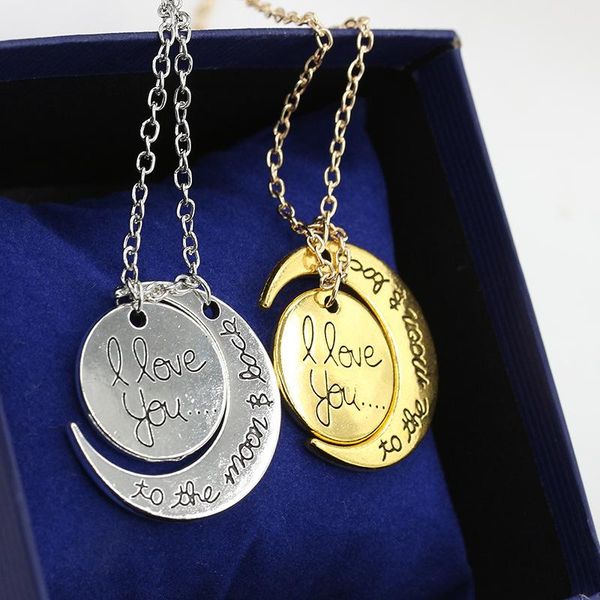 

pendant necklaces fashion i love you moon lovers necklace choker alloy women jewelry for party valentine's day gift, Silver