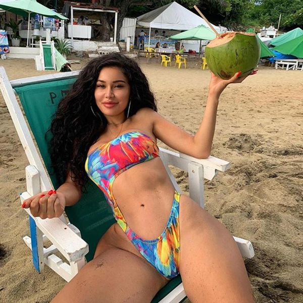 

2021 one piece swimsuit women hollow out swimwear print bodysuit monokini push up bathing suits beach wear swimming suit xl