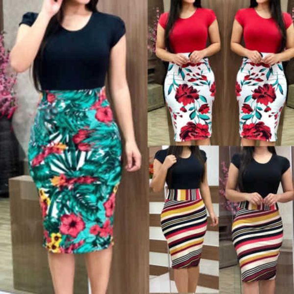 

women's summer flower stitching short sleeve dress with tight buttocks, Black;gray