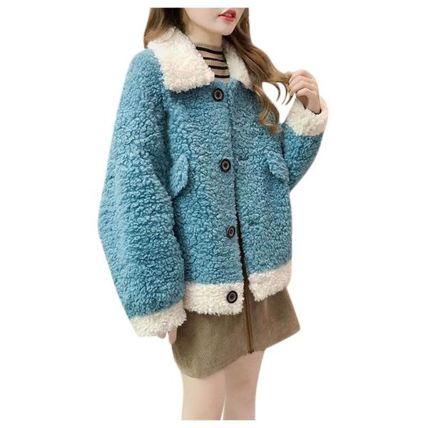 

women's jackets coat women patchwork long sleeve plush winter warm female casual single-breasted overshirt ladies harajuku chic, Black;brown