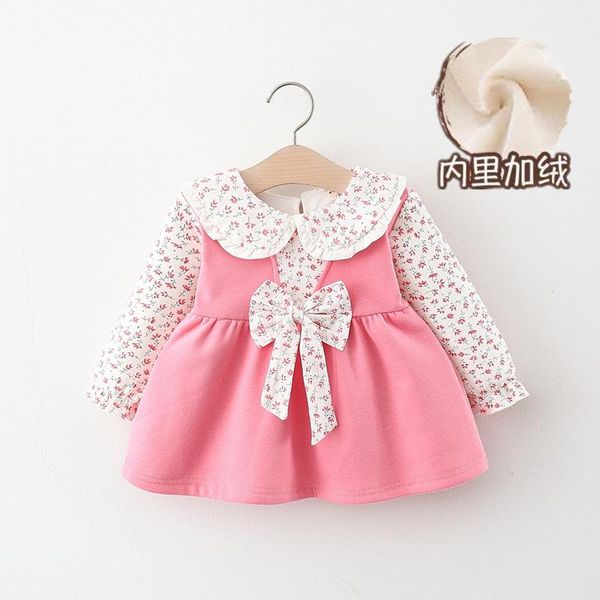 

girl's dresses 2021 winter girl with velvet bow dress, Red;yellow