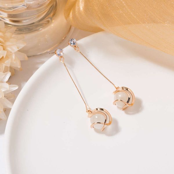 

simple opal earrings feminine temperament long sweet girl