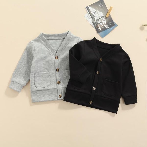 

jackets autumn baby boys long sleeve cardigans toddlers kids casual solid color v-neck coat with pocket outerwear 1-6y, Blue;gray