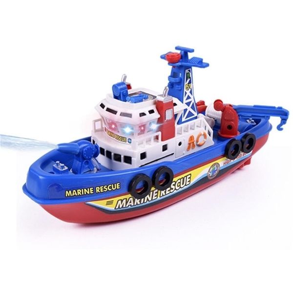 Simulation Elektrisches Modell Feuerlöschboot mit Musiklichtern Lustiges Sprühwasserboot Spielzeug für Kinder Baden Schwimmen Geschenk 210712