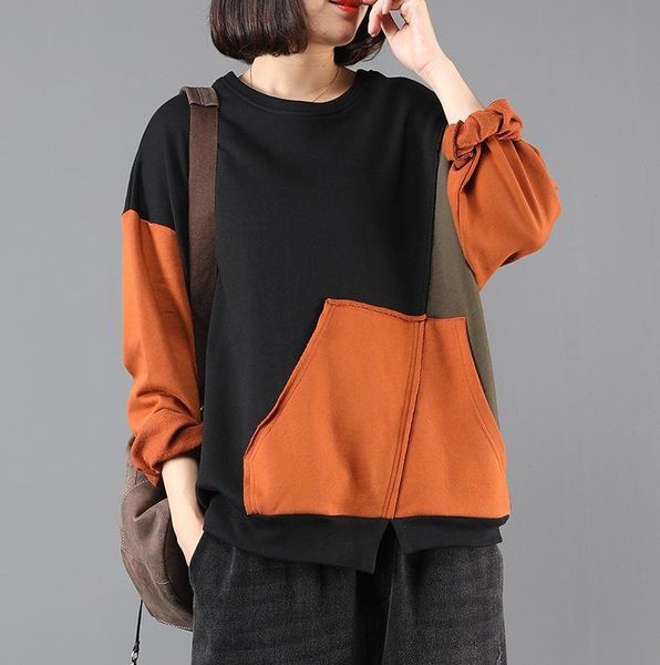 

women's hoodies & sweatshirts autumn spring women casual color patchwork loose furcal female fashion, Black