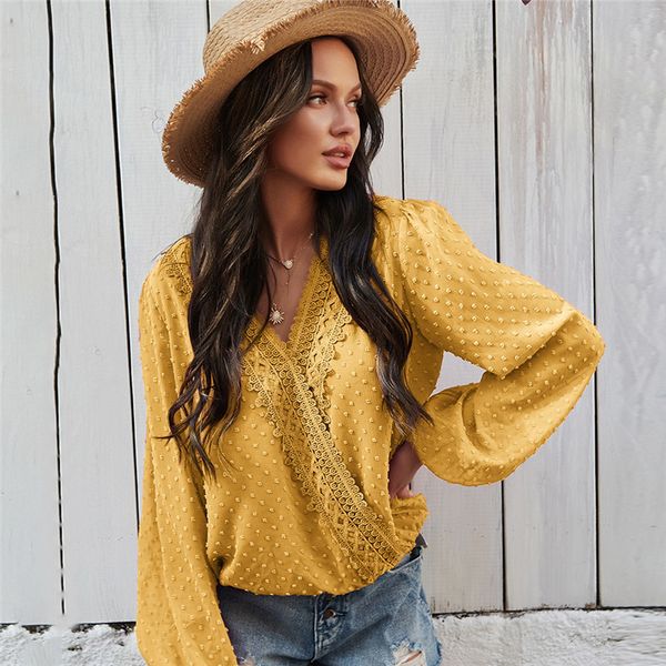 

2021 new open stitch vingate women casual spring summer full sleeve blouse ladies loose solid color pullover k73q, White