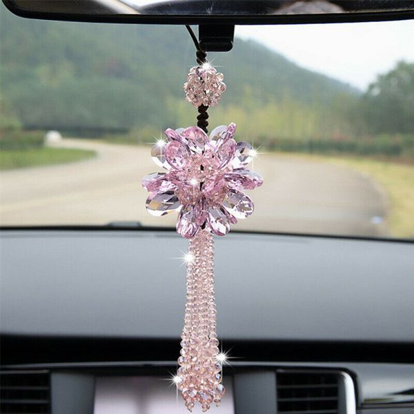 

wholesale pink crystal flower car hanging named car rear view mirror car pendant