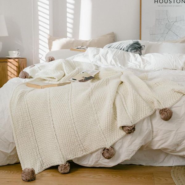

nordic chunky knit chenille blankets cute pompoms autumn winter warm weighted throw blanket cozy casual sofa bed tv throws decor