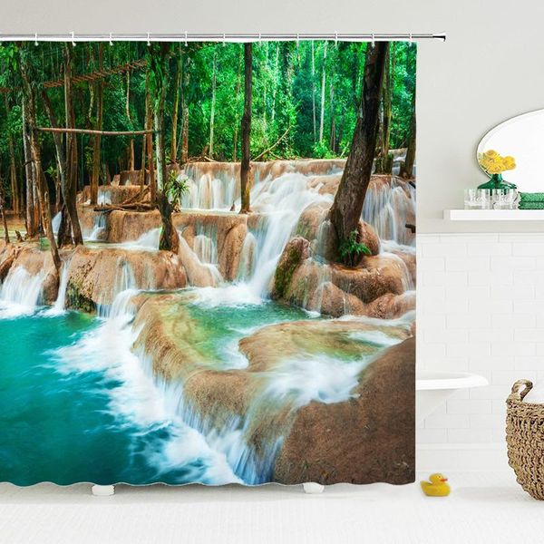 

shower curtains waterfall scenery waterproof curtain forest trees printed bathroom polyester fabric home decor bath