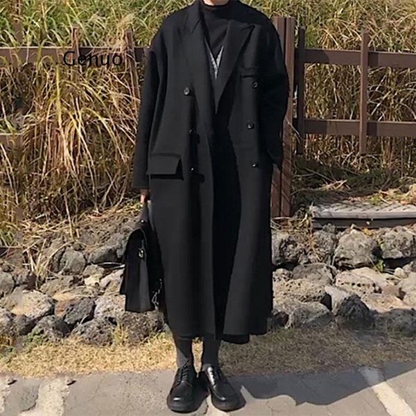 

women's wool & blends woolen coat double breasted jacket plus size long blended fashion women clothing black thick