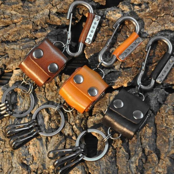 

keychains vintage leather car keychain layer cowhide key ring pendant men's small gift custom with case, Silver