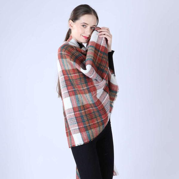 

new cashmere plaid women's autumn and winter warm woven scarf shawl, Blue;black