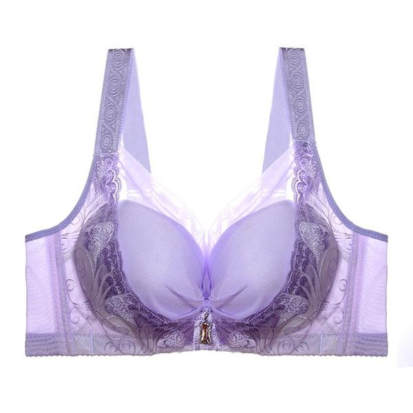 

bras lace 3/4 cup ladies gather push up wide brim adjustable breast lifting breathable back closure daily deep v wireless women bra, Red;black