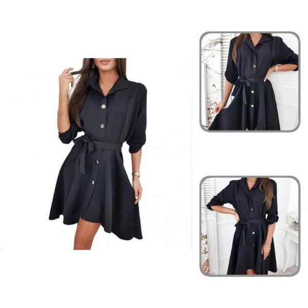 

casual dresses dress waist tight lightweight buttons pure color women, Black;gray