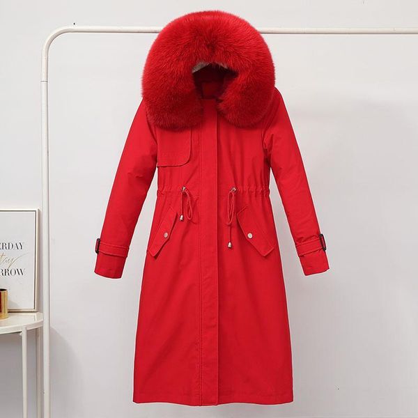 

women long hooded parka adjustable waist warm fashion cotton liner parker parkas fur collar coat new winter jacket, Black