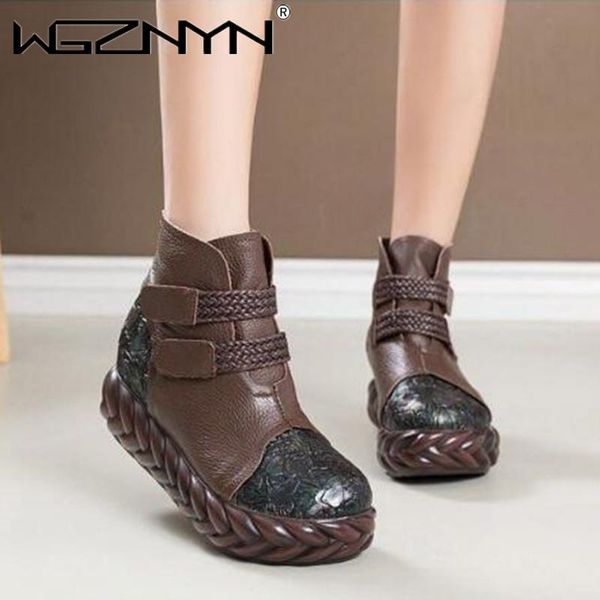 

boots fashion women weaving retro autumn winter thick-soled shoes wedge light comfort leather short, Black
