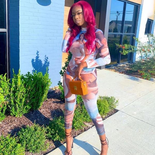 

women tracksuit 2 piece set graphic pattern long sleeve casual wear t leggings matching suit sportwear 2021 fall, Gray