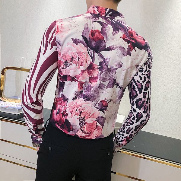 

Korean 2021 New Sexy Leopard Print Sleeve Shirt for Men Thin Male Fashion Streetwear/prom Prom Prom/tuxedo 3xl-m JD6Q, Black;brown