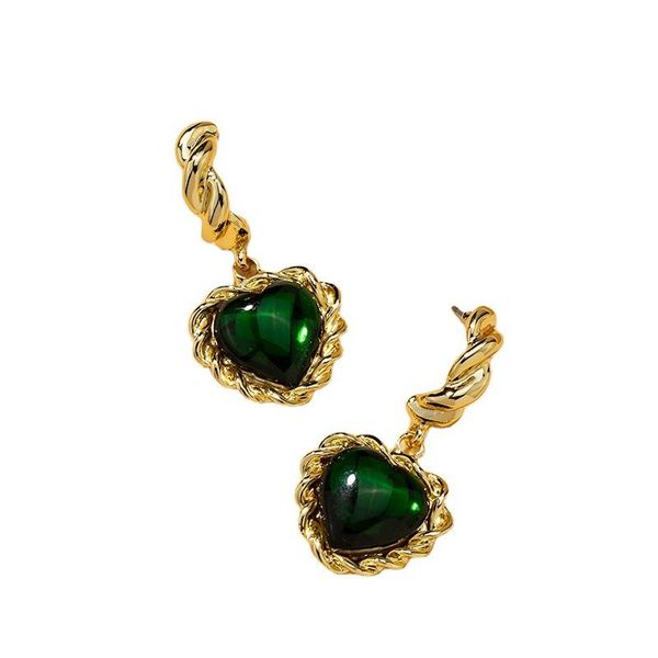 

ins gold metal love heart green stone minimalist minimalism hoop earrings korean fashion chic women party jewelry, Golden;silver