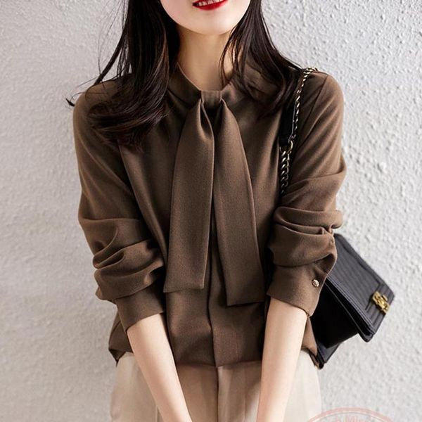 

women's blouses & shirts blouse women summer office lay wear slim french trendy tie wild long sleeve female fashion casual elegant shir, White
