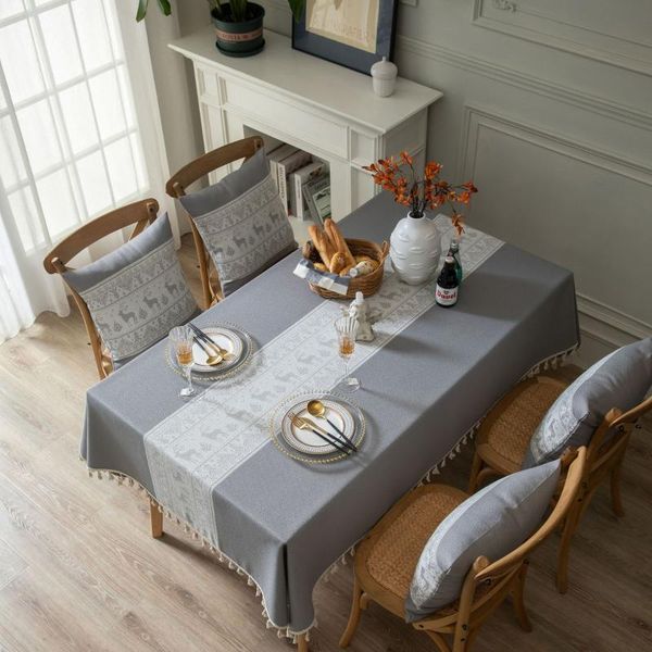 

table cloth fashion art polyester christmas fawn gray tablecloth jacquard picnic household rectangular tassel