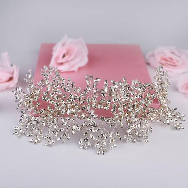 

other fashion leaf shape silver color headpieces handmade rhinestone alloy headband bride wedding hair jewelry women accessories lb, Golden;white