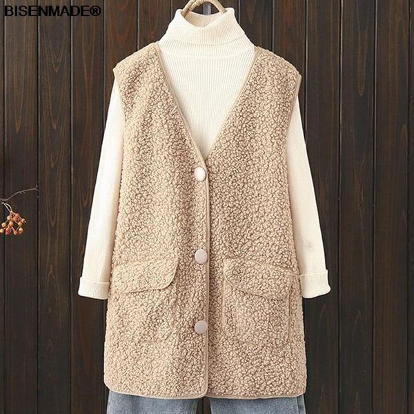 

plus size outerwear & coats women clothing vests 2021 autumn winter polar fleece jacket casual sleeveless female v neck coat 257, Black