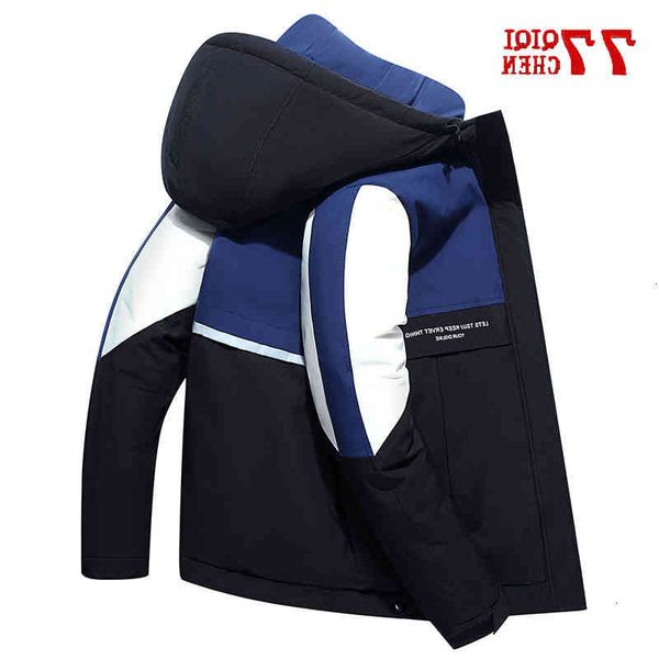 

white winter men casual jacket duck down parka slim thicken warm patchwork hooded coat male windbreaker chaquetas, Black