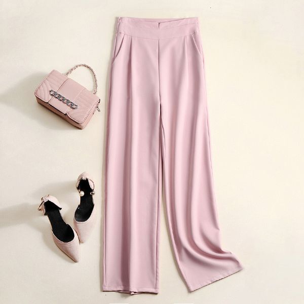 

2021 high waist wide leg women's summer new korean elegant ladies pants solid female straight trousers pink y100 xe54, Black