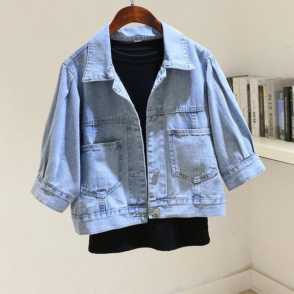 

women's jackets spring fashion women denim jacket short slim casual puff sleeve oversize vintage biker streetwear outerwear female, Black;brown
