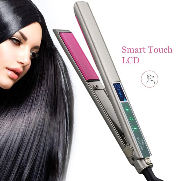 

hair straightener intelligent touch lcd display screen floating panel fast heating flat lron professional straightening irons, Black