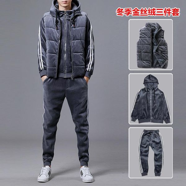 

men's tracksuits winter 2021 suits more leisure fashion with velvet suit male factory direct sale, Gray