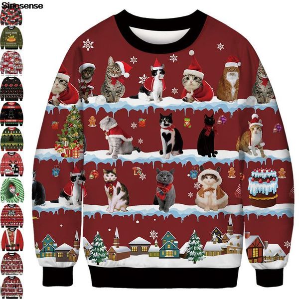 

men's sweaters men women ugly christmas sweater pullover autumn winnter xmas jumper 3d cat print funny holiday party sweatshirt, White;black