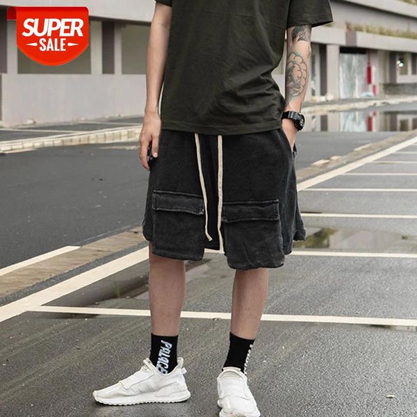 

harajuku arnodefrance pockets washed retro track shorts mens high street drawstring oversize summer casual shorts #tu4k, Black