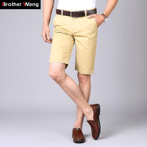 

4-color summer men's casual shorts classic fashion business solid color slim fit short pants male brand khaki gray navy black, White;black