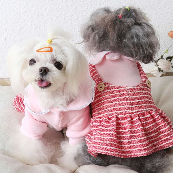 

ysgj 2020 new cute baby collar red striped cat skirt dog pet autumn and winter cloth