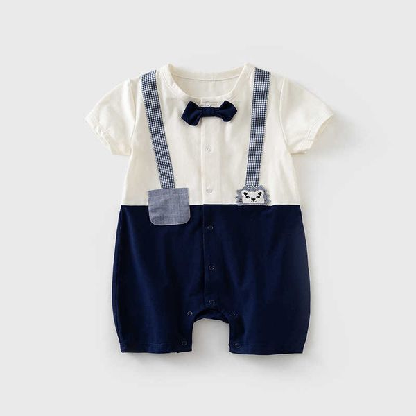 Baby Jungen Gentleman Strampler geboren formale Outfits Kinder Geburtstag Kleidung Baumwolle Säugling Taufe Overalls Jungen Overall 210615