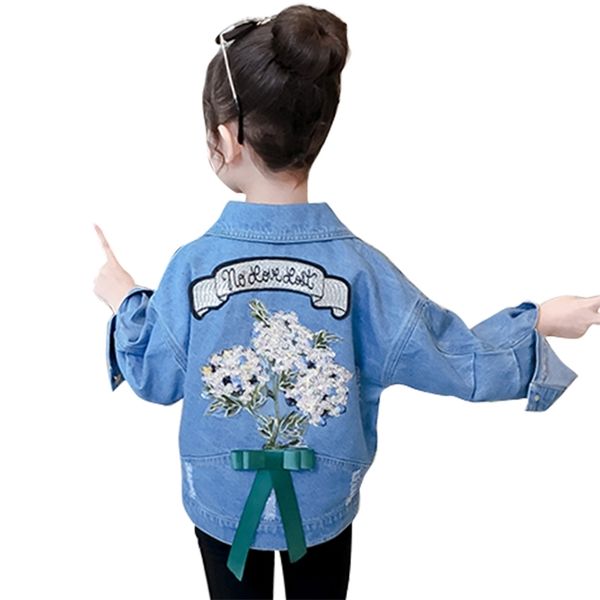 

girls denim coat floral girl big bow kids spring autumn children's clothes for 210527, Blue;gray