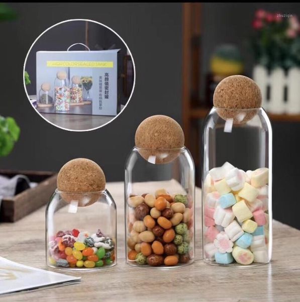 

storage bottles & jars 3pcs/set kitchen bottle transparent glass jar with ball cork lid grain tea leaf coffee beans candy organize container