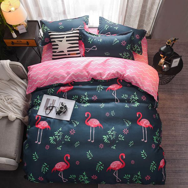 

bedding set luxury flamingo red 3/4pcs family set sheet duvet cover pillowcase boys room flat sheet, no filler 2019 bed set c0223