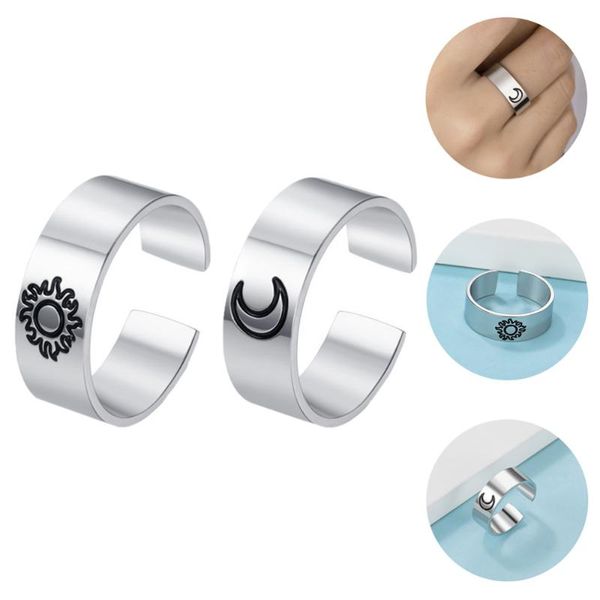 

cluster rings 6pcs men stainless steel ring adjustable open cuff jewelry wide band, Golden;silver