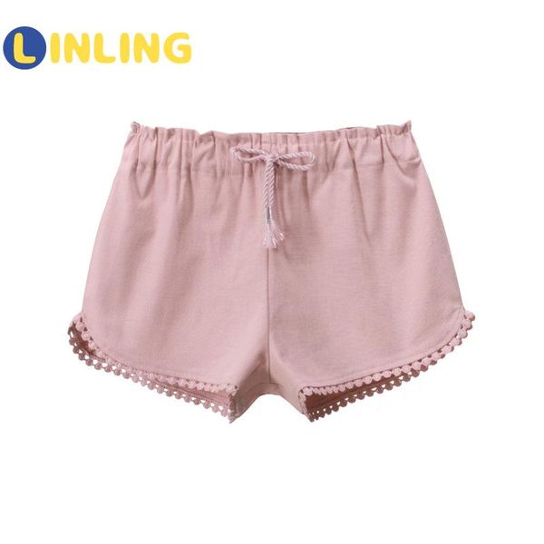 

shorts linling fashion girl's summer thin children trousers cotton linen short pants solid color toddler girls beach v106, Black