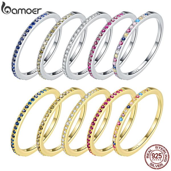 

cluster rings bamoer 925 sterling silver gold plated crystal wedding female for women simple geometric ring jewelry, Golden;silver