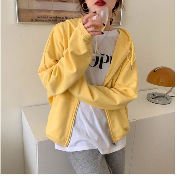 

new 8candy colors 2021 spring autumn hoodie coats basic jacket casual clothing loose coat womens (x1753) nrre, Black;brown