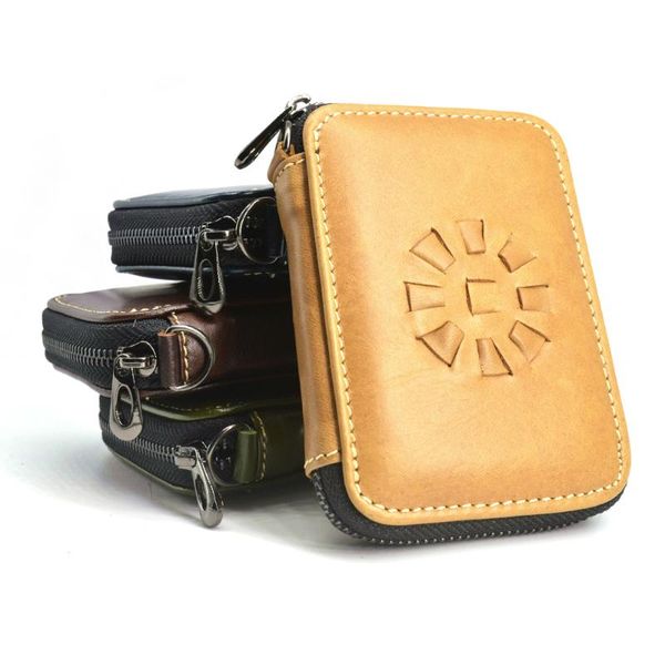 

card holders real leather men zipper case women's 8 cards bag genuine id holder pocket purse wallet business, Brown;gray