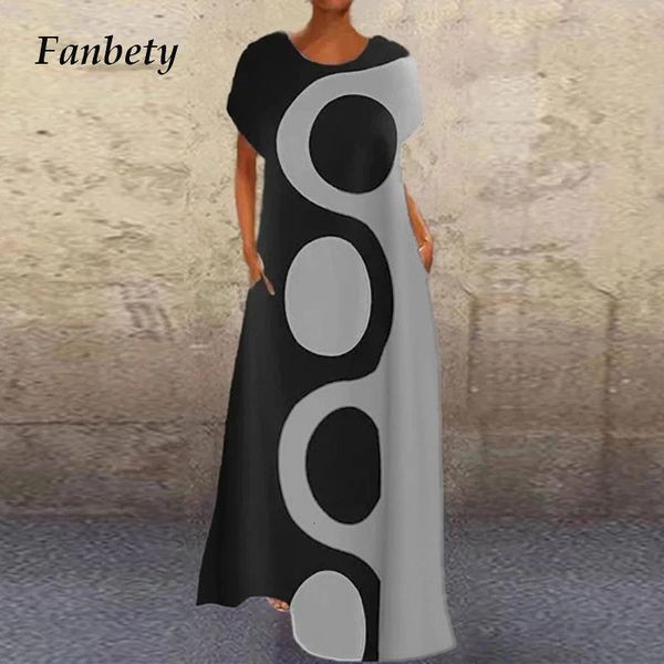 

2021 new elegant women wave point print party casual short sleeve v neck a line ladies plus size female vestidos 209c, Black;gray