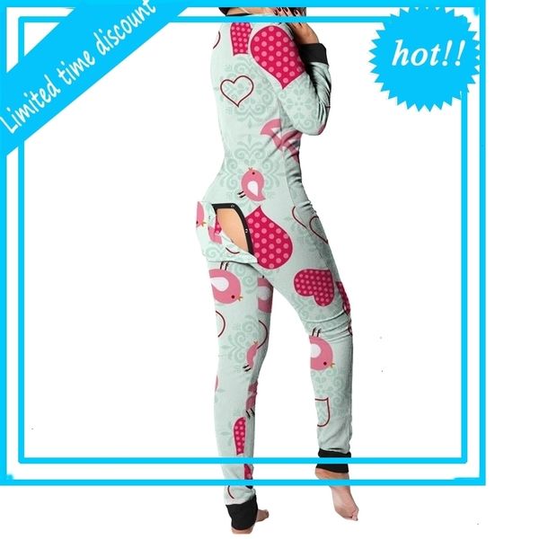 

women v-neck love lettersprint long mouw button flap nightdress jumpsuit bodysuit playsuit romper, Black;white